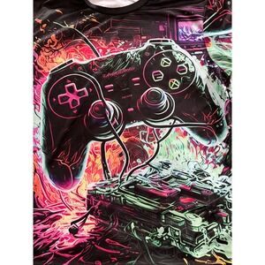 Unbranded Gamer T-Shirt Neon Controller‎ All Over Print Mens Large Cyberpunk Tee